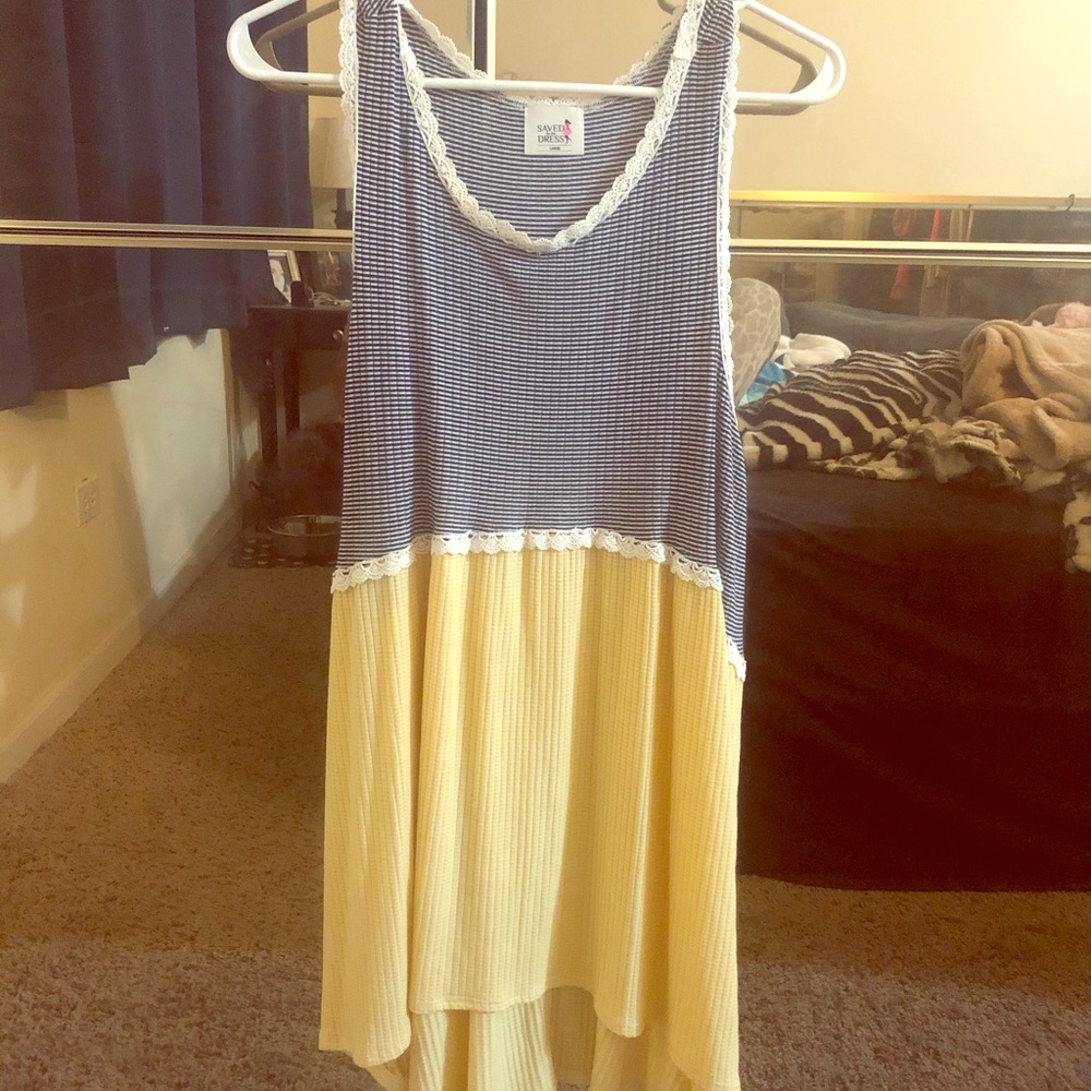 Navy blue and yellow babydoll sleeveless tunic